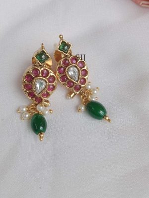 Stylish Mango Earrings with Green Bead Drops