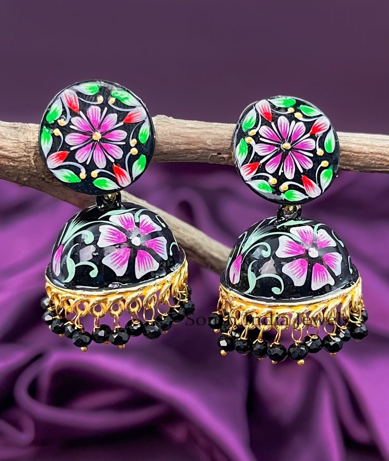 Stylish Meenakari Flower Jhumkas