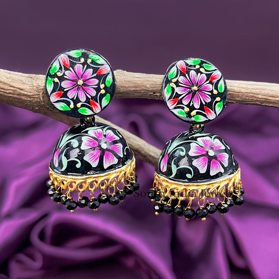 Stylish Meenakari Flower Jhumkas