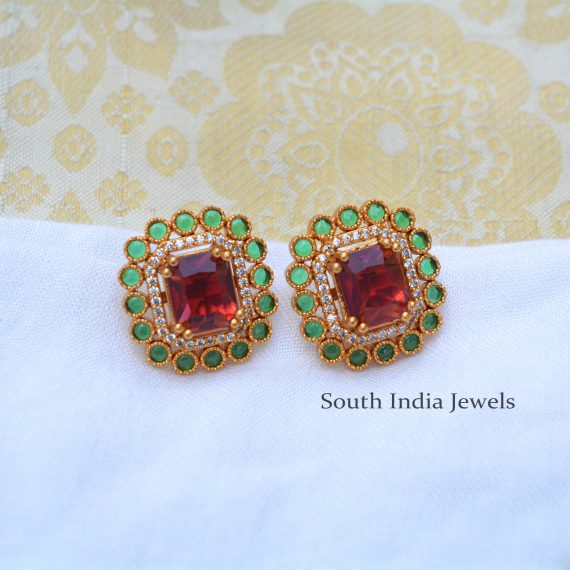 Superb Red and Green AD Stone Earrings