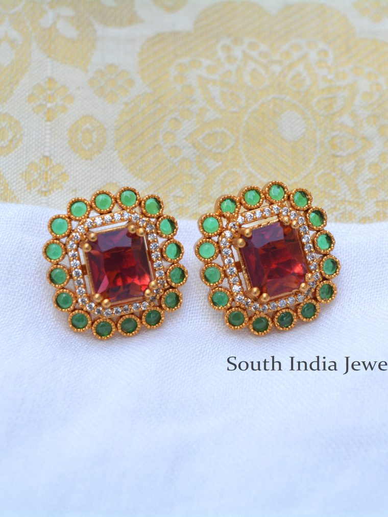 Superb Red and Green AD Stone Earrings