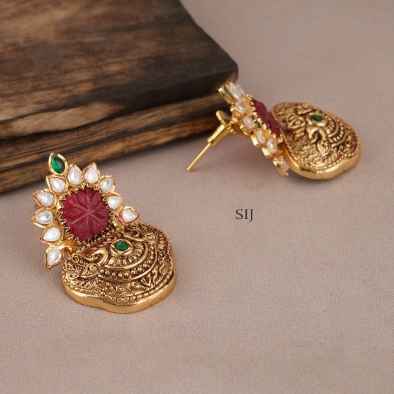 Traditional Gold Plated Stone Carved Earrings