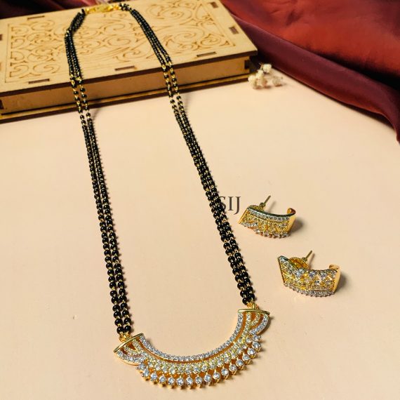 Traditional High Quality Floral Gold Plated Mangalsutra With Pair Of Earrings