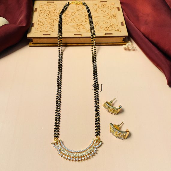 Traditional High Quality Floral Gold Plated Mangalsutra With Pair Of Earrings