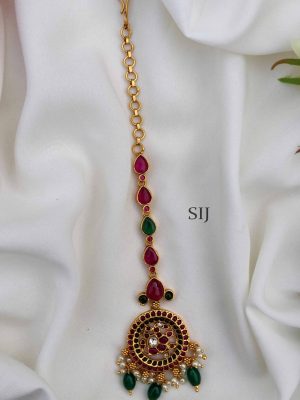 Traditional Kemp Stone Maang Tikka with Beads
