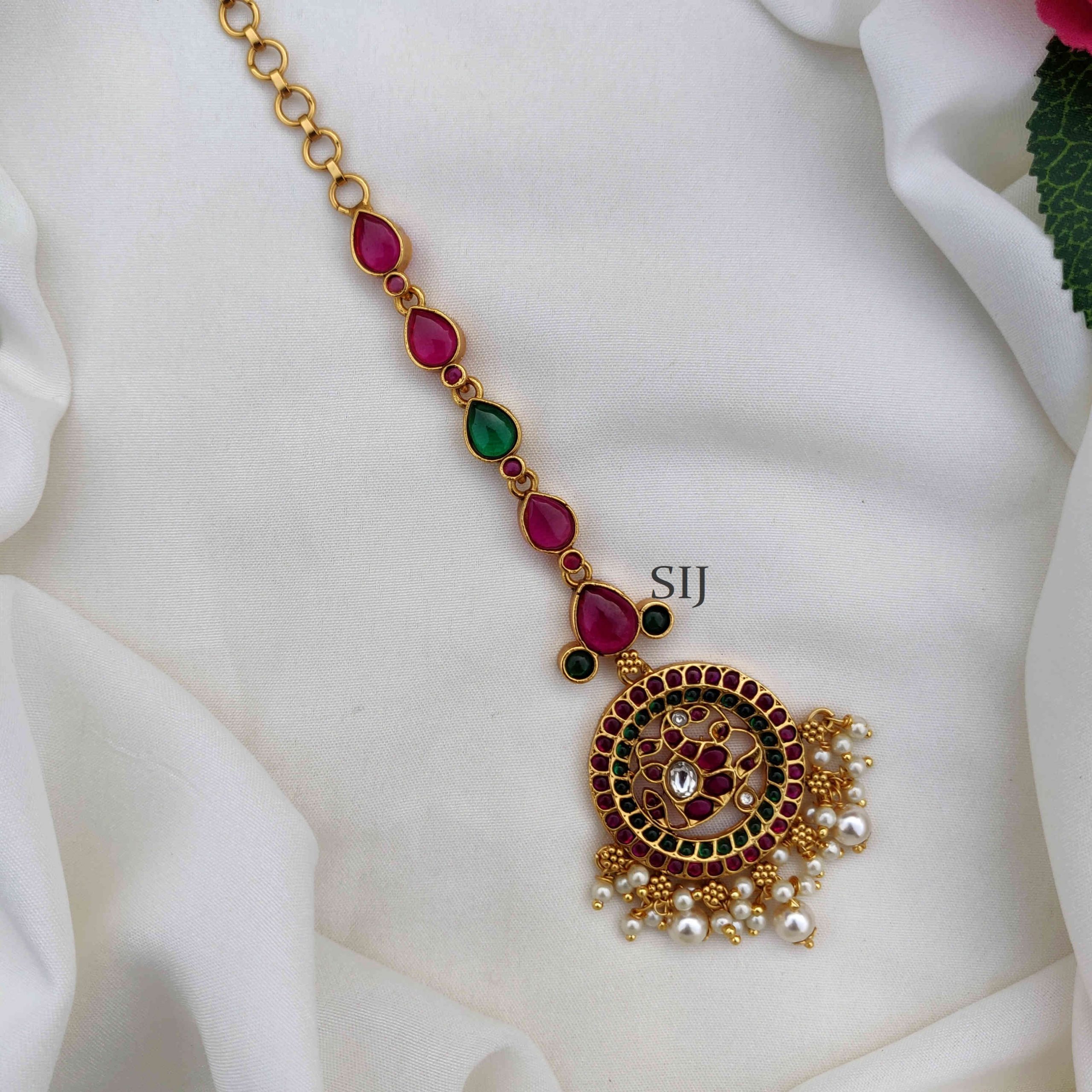 Trendy Peacock Motifs Tikka with Pearl - South India Jewels