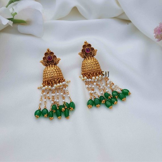 Wonderful Floral Design Earring with Pearl Hanging 01