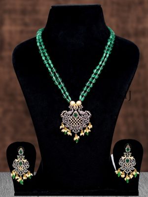 Wonderful Green Mosanite Beads Victorian Necklace