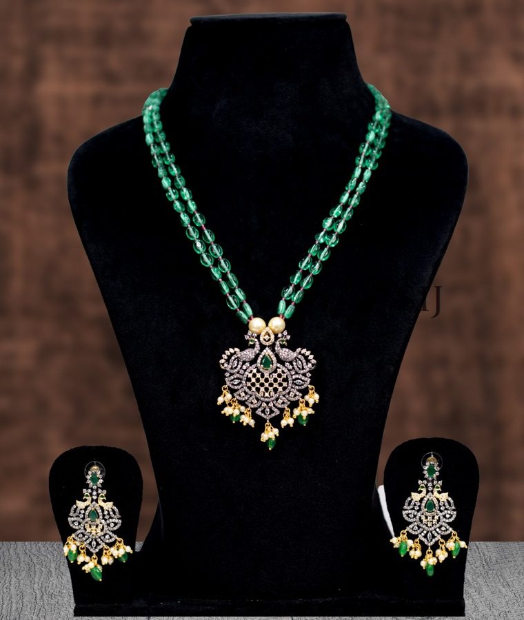 Wonderful Green Mosanite Beads Victorian Necklace