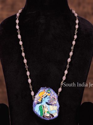 Wonderful Handpainted Radha Krishna on Agate Stone Haram