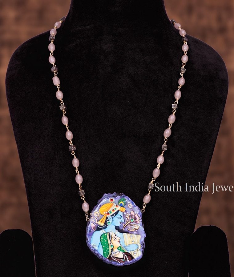 Wonderful Handpainted Radha Krishna on Agate Stone Haram