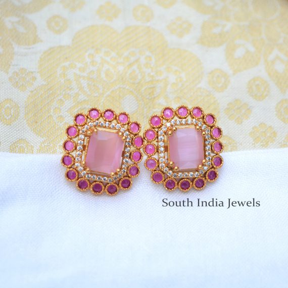 Wonderful AD Stones Pink Earrings