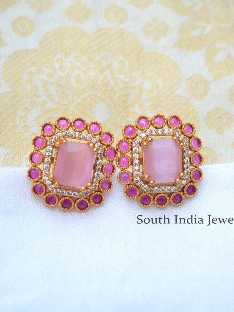 Wonderful AD Stones Pink Earrings