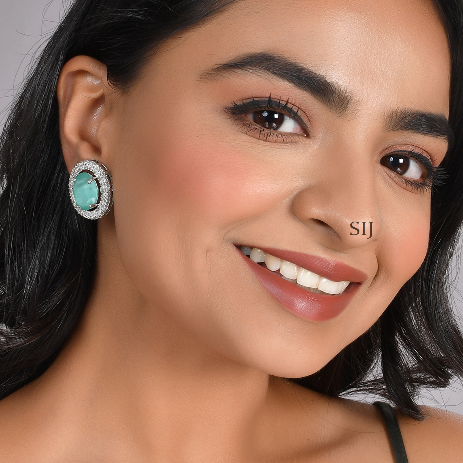 Silver-Plated AD Studded Mint Contemporary Stud Earrings