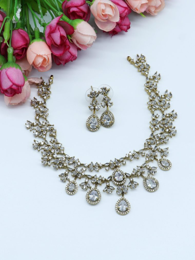 AD Stone Studded Gold Polish Necklace