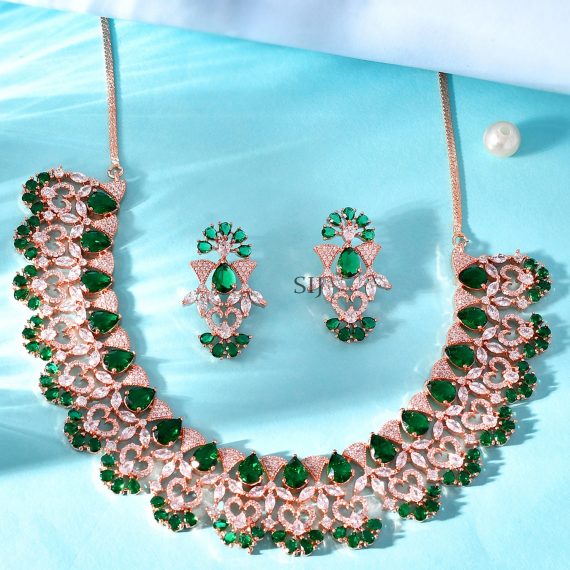 AD Stones Studded Emerald Necklace Set