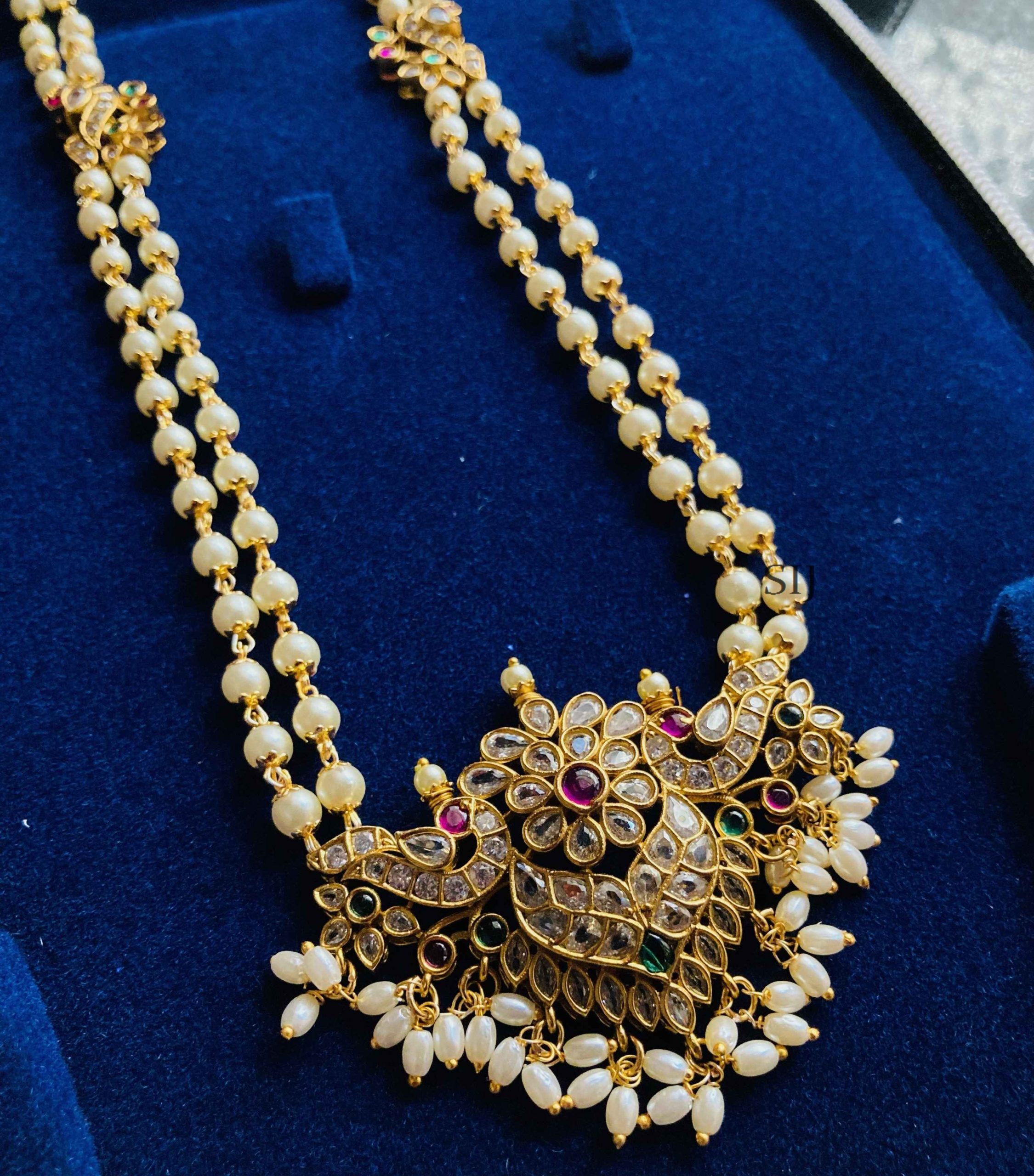 Alluring Dual Line Pearl Long Necklace Set - South India Jewels