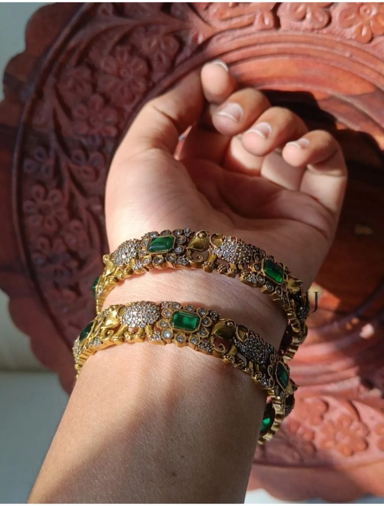 Alluring Green Stones Victorian Bangles