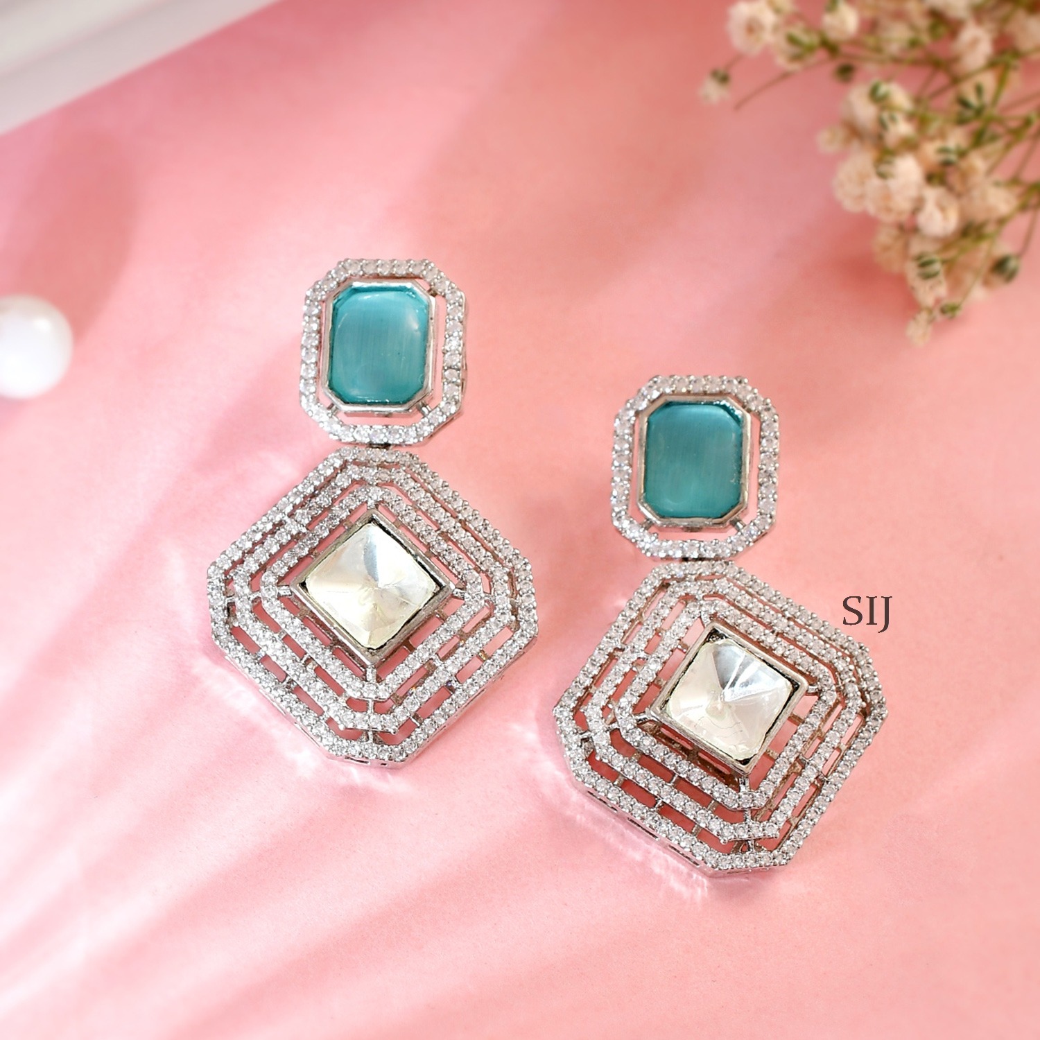 Alluring Sea Blue And White Tear Drop Earrings