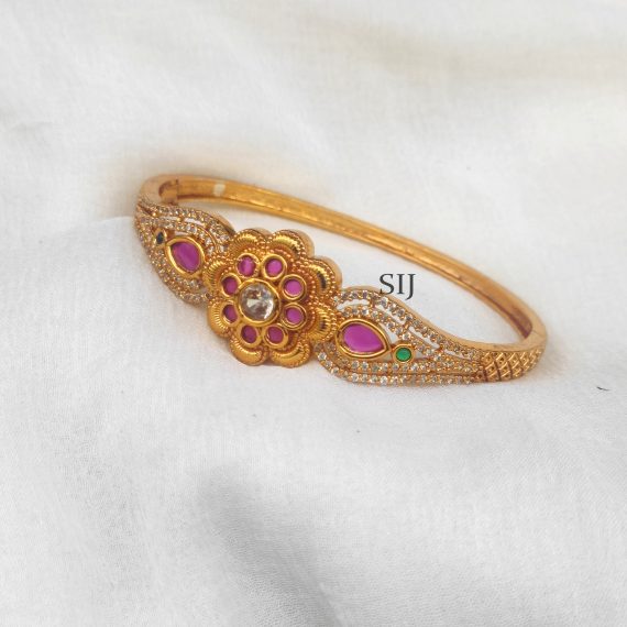 Antique Floral Kada With Ruby Emerald Stones