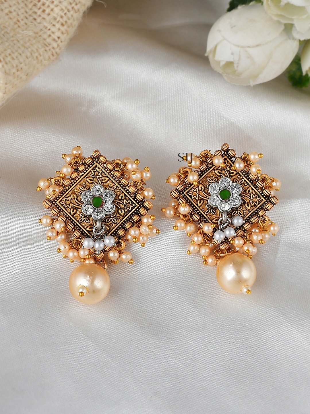 Antique Gold Plated Stones studs Earrings