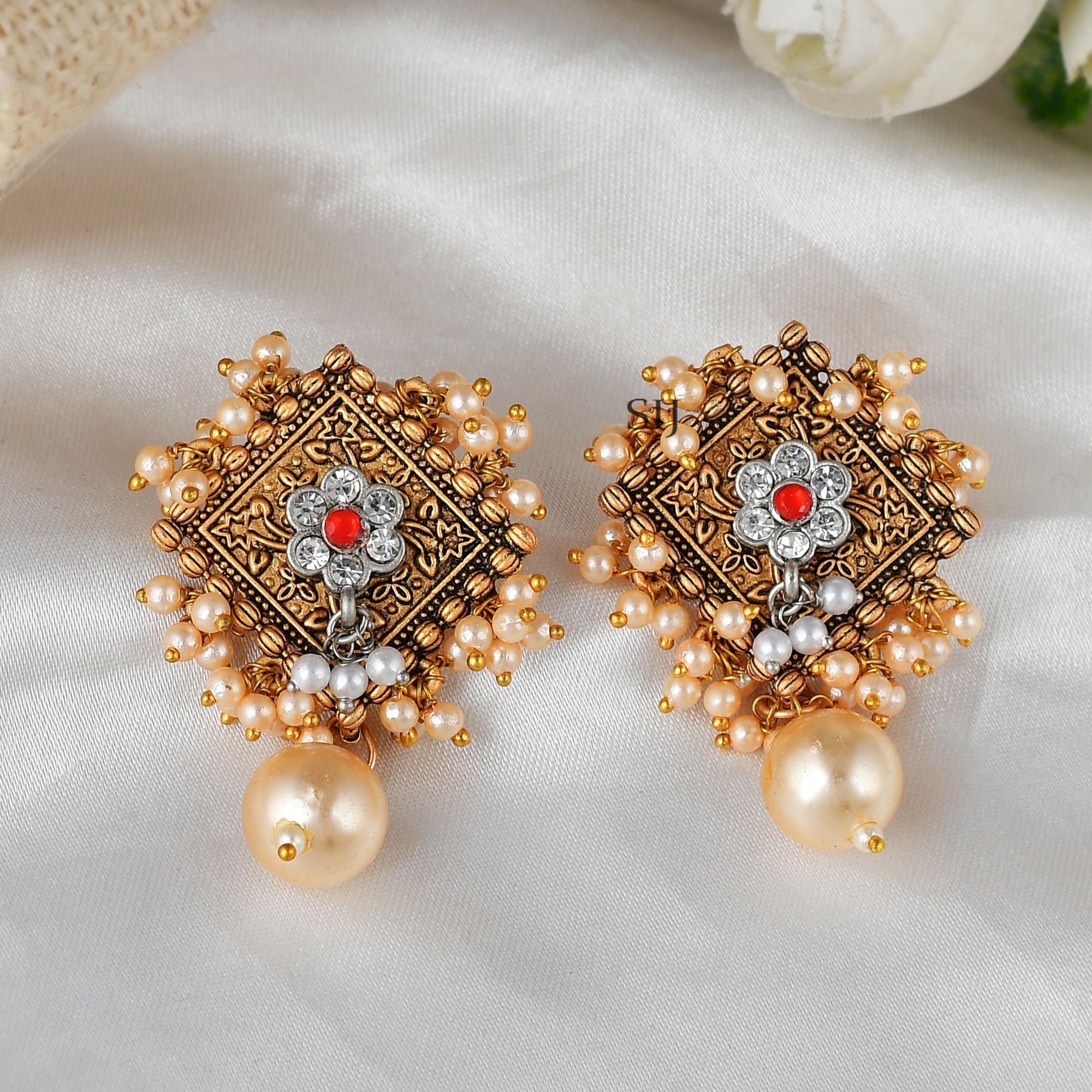 Antique Gold Plated Stones studs Earrings