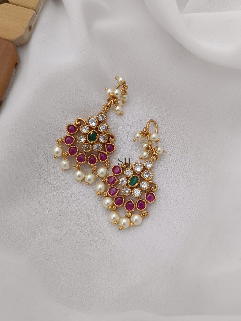 Beautiful Pink Green Stone Studded Hoop Earrings