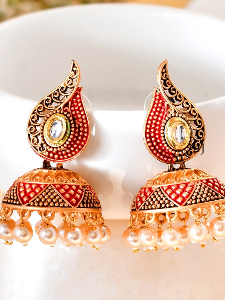 Classic Red Stone Jhumkas