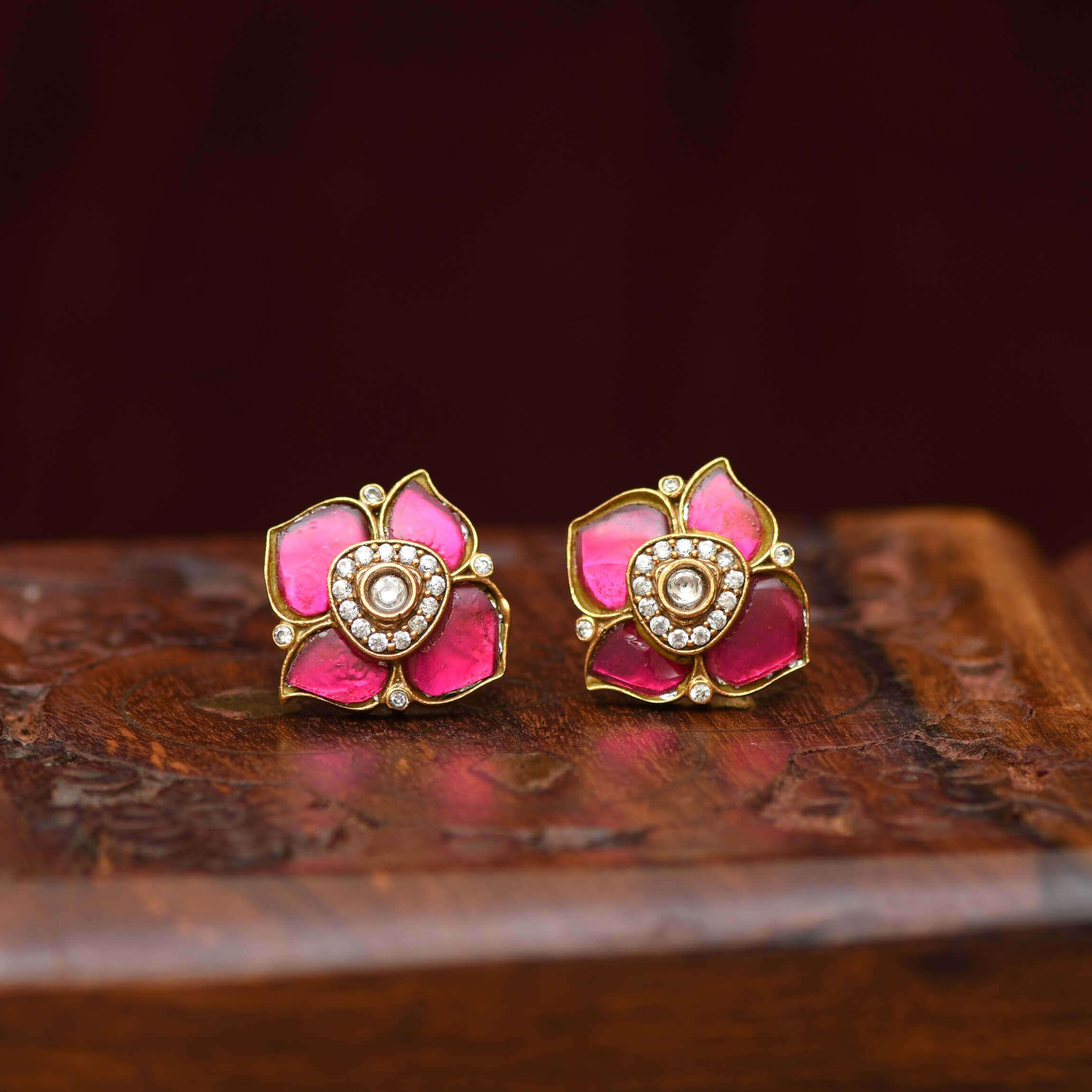 Classy Pink Antique Ear Studs