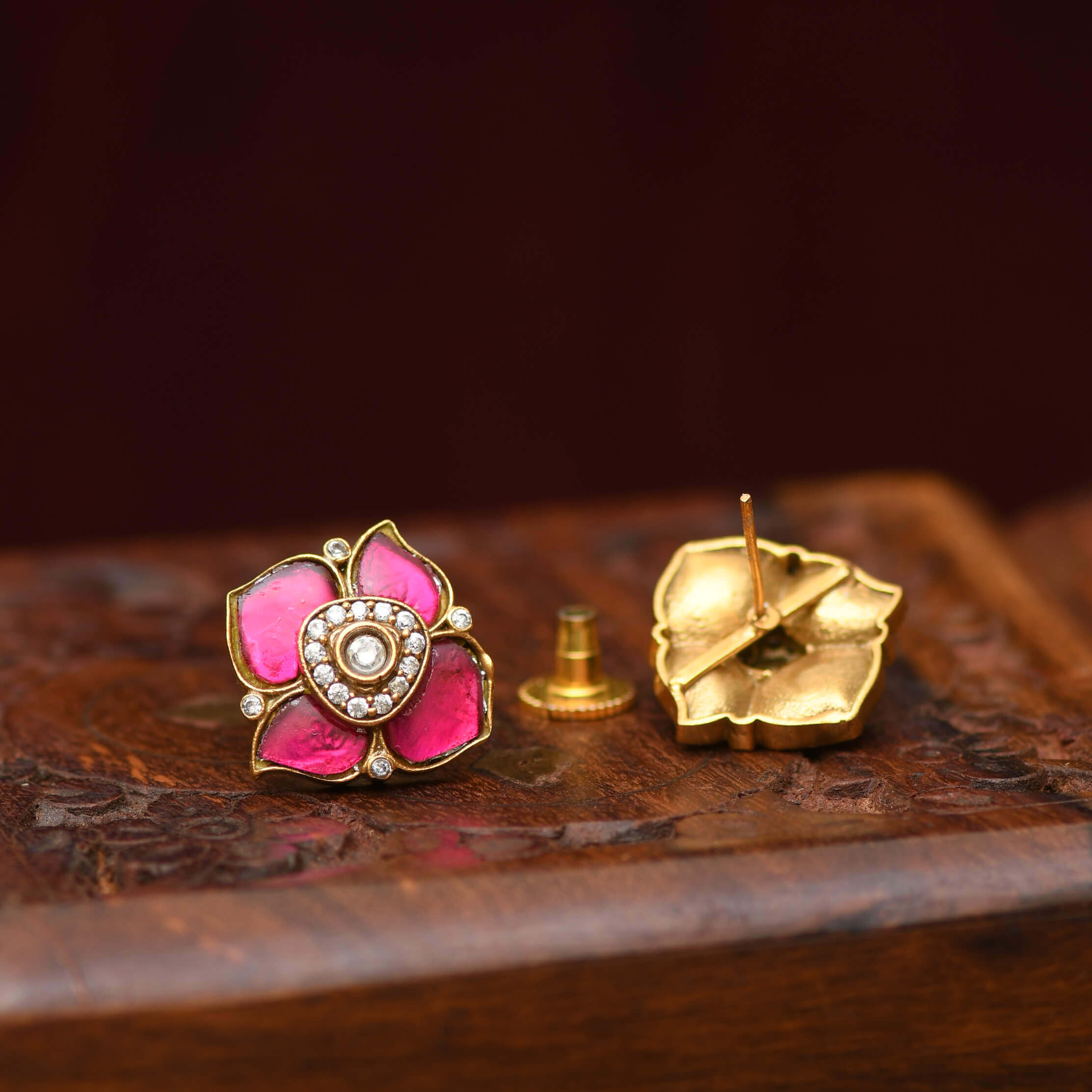 Classy Pink Antique Ear Studs