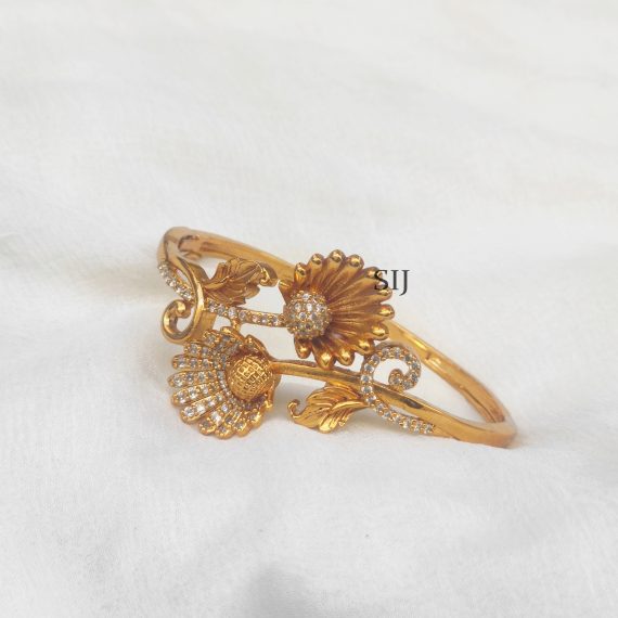 Floral Antique Kada With AD Stones