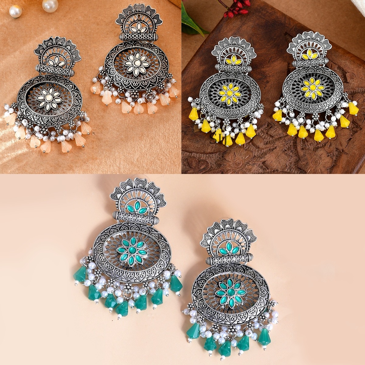 Floral Design Oxidised Earrings