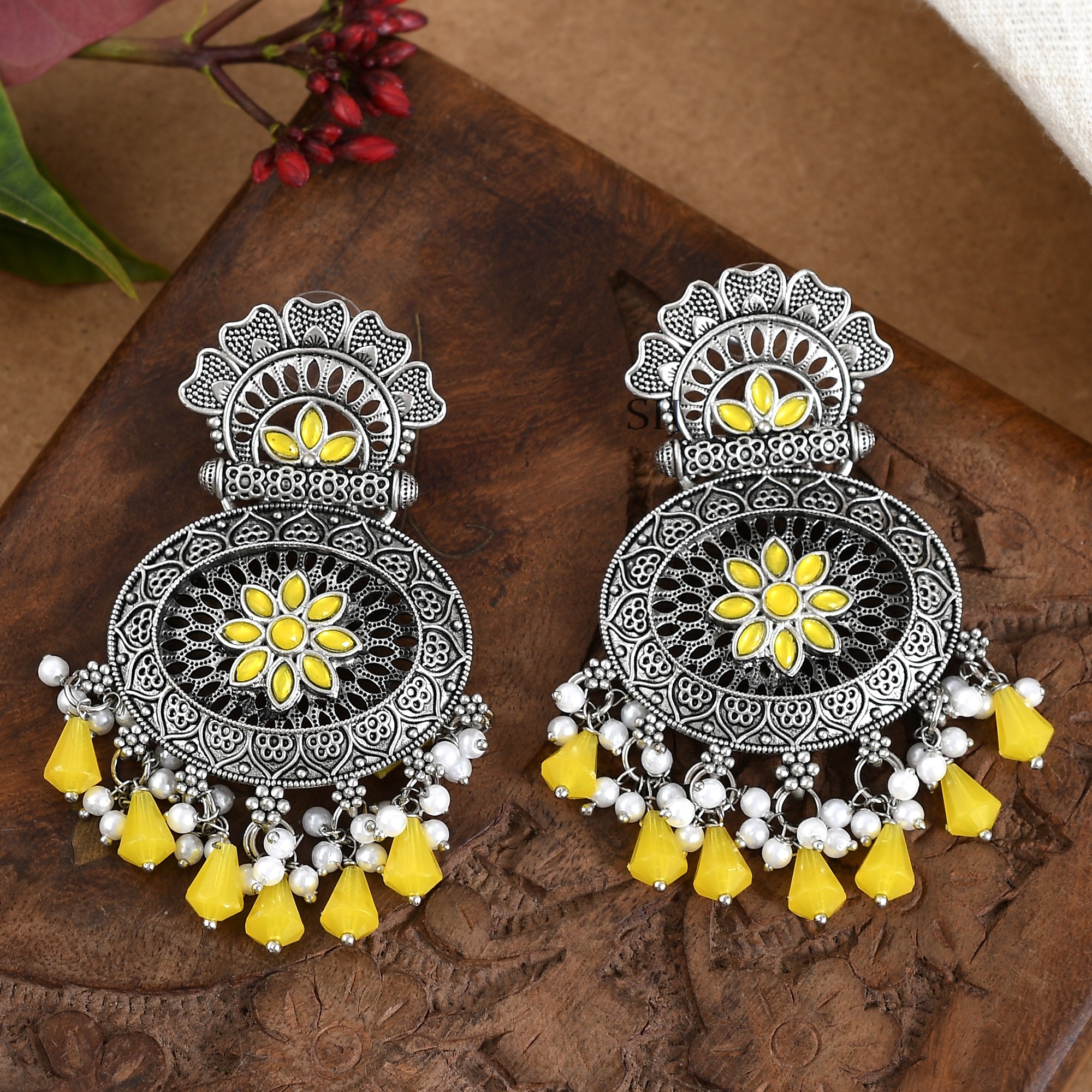 Floral Design Oxidised Earrings
