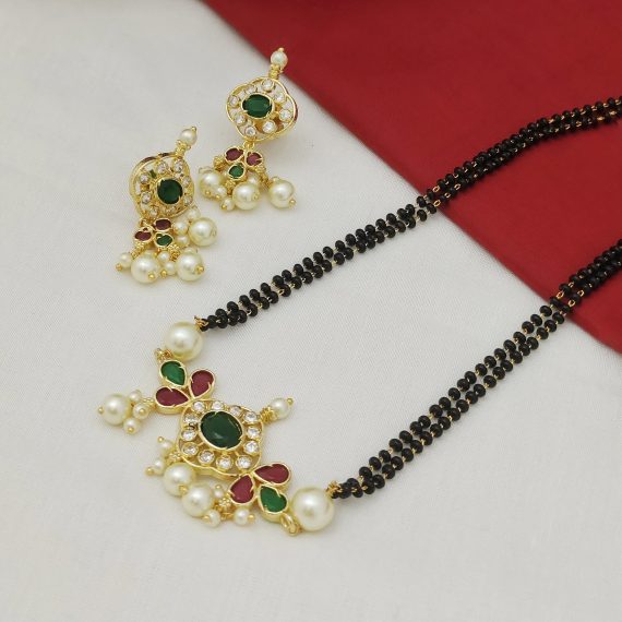 Gold Finish Emerald Choker Styled Mangalsutra