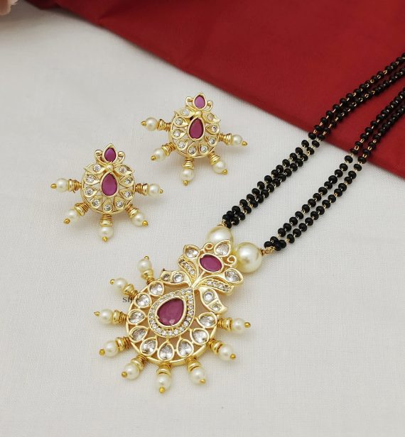 Gold Toned Red Ruby And Kundan Mangalsutra