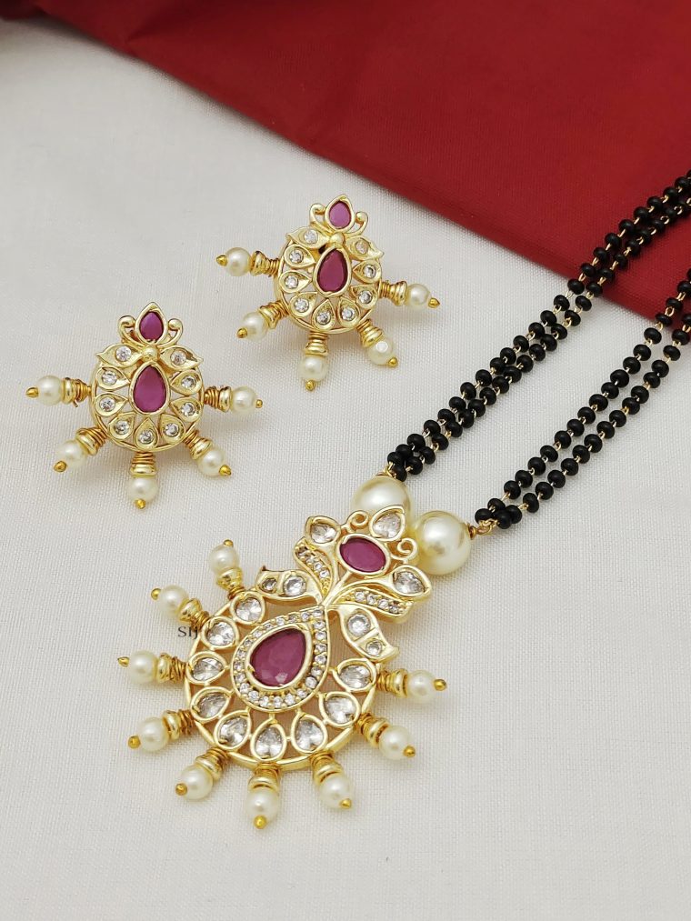 Gold Toned Red Ruby And Kundan Mangalsutra