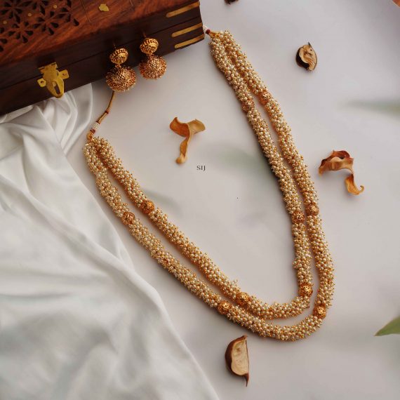 Golden Double Layer Cluster Pearl Necklace