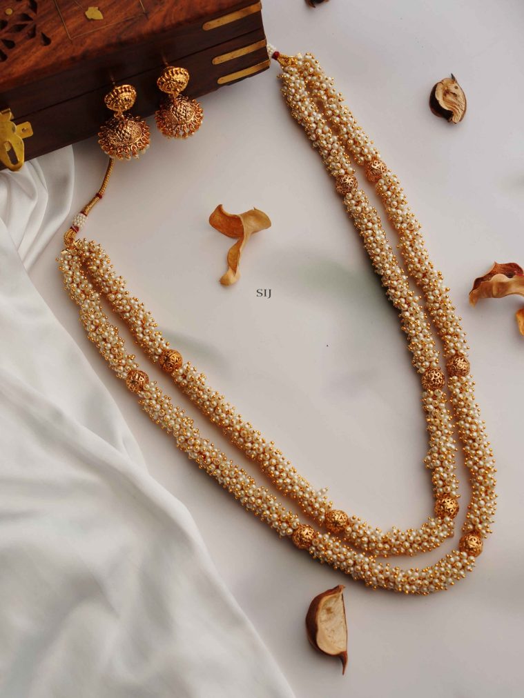 Golden Double Layer Cluster Pearl Necklace