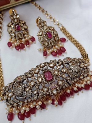 Gorgeous Elephant Victorian Choker with Red Drop Beads
