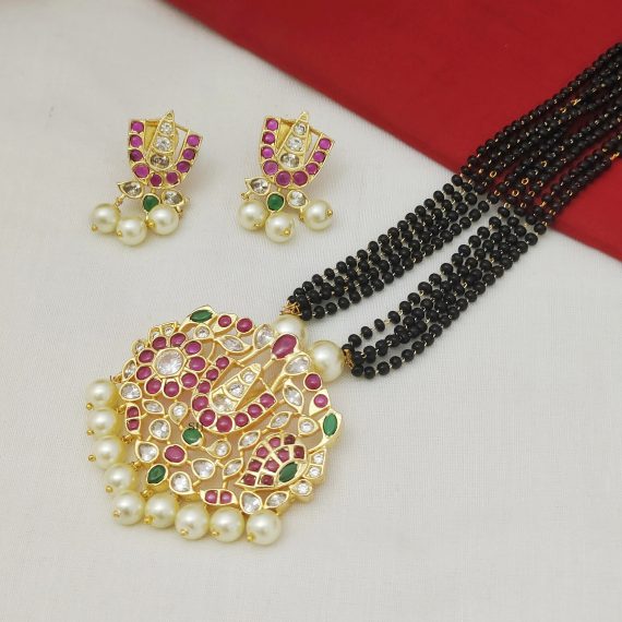 Gorgeous Tirupati Balaji 4Lines Black Beads Mangalsutra