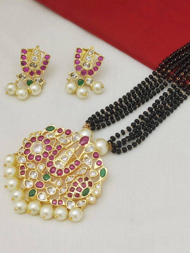 Gorgeous Tirupati Balaji 4Lines Black Beads Mangalsutra