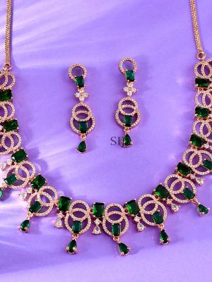 Green AD Stones Studded Necklace Set