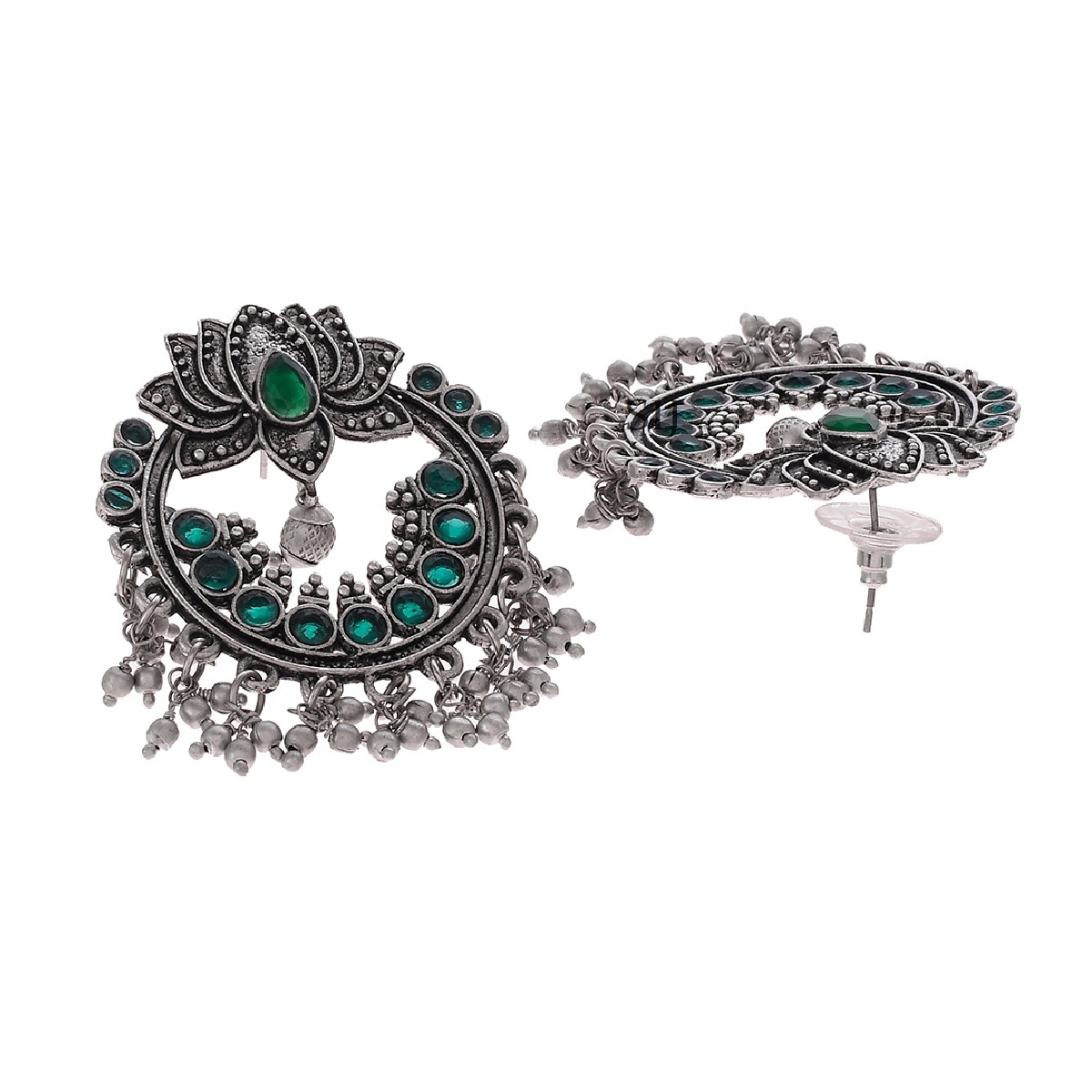 Oxidised Lotus Design Ethinc Earrings