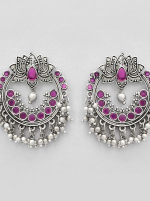 Oxidised Lotus Design Ethinc Earrings