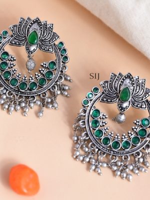 Oxidised Lotus Design Ethinc Earrings