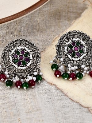 Oxidised Silver Ethnic Drops Earrings