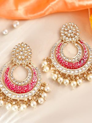 Pink Meenakari Chandbalis Earrings