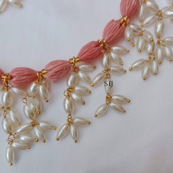 Pretty Tulip Beads With Rice Pearls Necklace