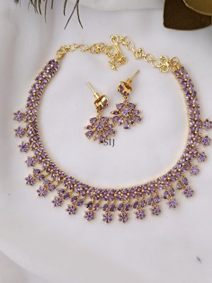 Purple Stone Studded Leave Design Necklace
