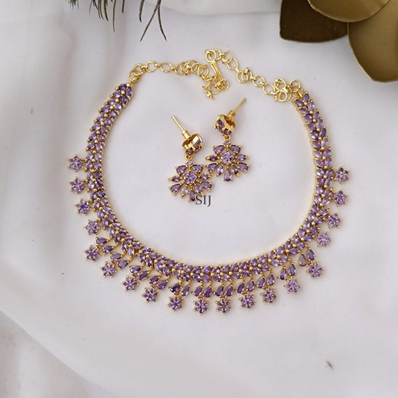 Purple Stone Studded Leave Design Necklace
